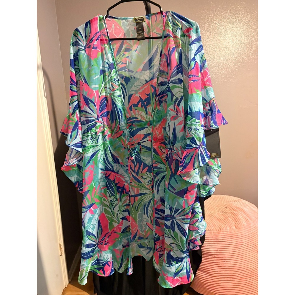 Kathy Ireland Tropical Print Cover-up Tropical Vacation Resort Beach Dress Sz M‎